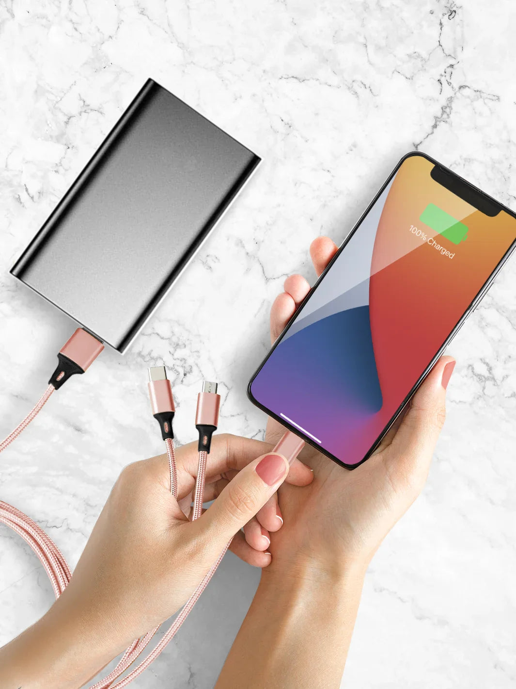 Patapata# Rose Gold 3-in-1 Fast Charging Cable (USB-A / USB-C / Lightning)