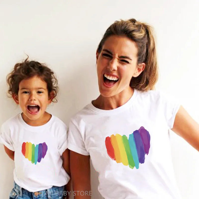 Patapata# Matching Family T-Shirts – Mama & Mini Rainbow Tee (Fast USA Shipping)