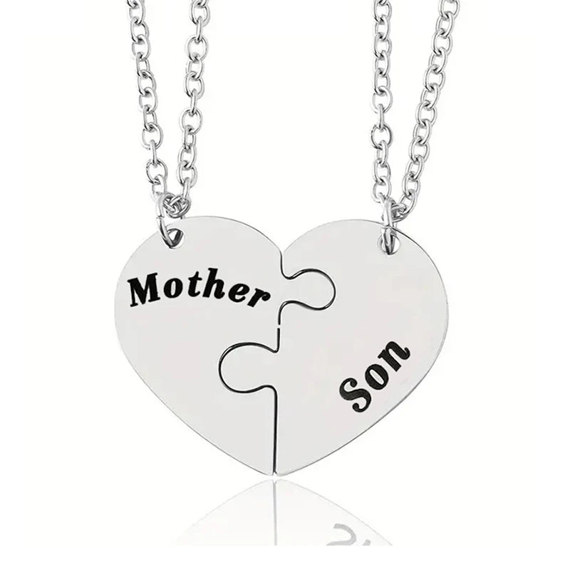 Patapata# ! 2 PCS Father Daughter Heart Pendant Necklace Brother Sister Puzzle Matching Necklaces Family Jewelry Gifts