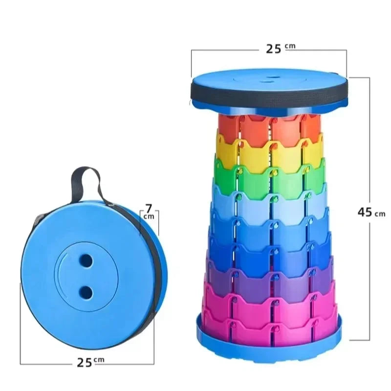 Patapata# Portable Plastic Folding Telescopic Chair, Lightweight Adjustable Stool for Fishing Beach Camping, Compact Outdoor Foldable Seat