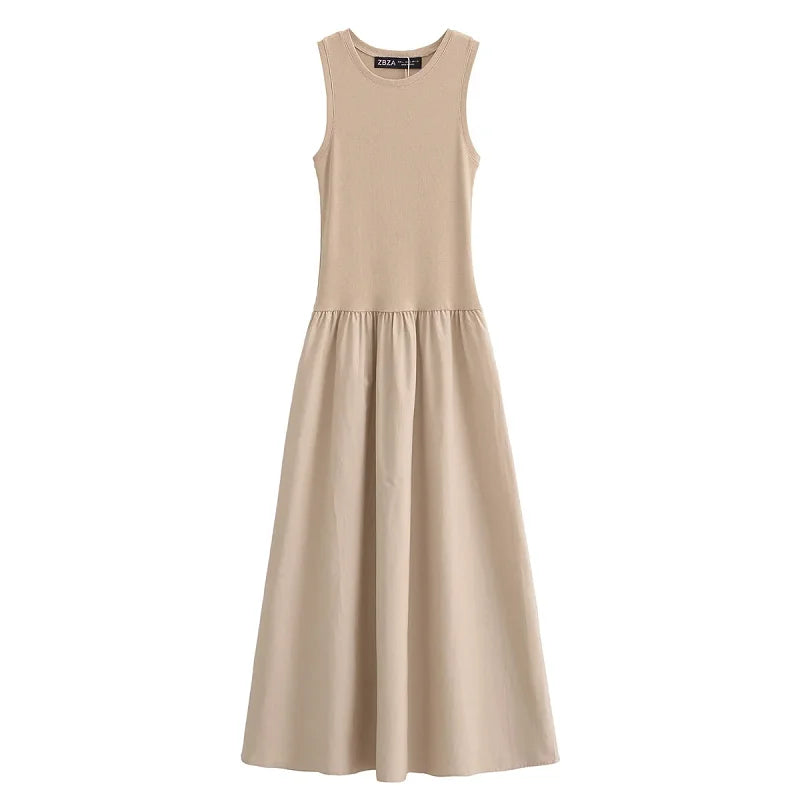 Patapata# ! TRAF Khaki Elegant Long Dresses 2025 Women's Spring Sleeveless Black Dresses Fashion Casual Party Y2k Dress Vestidos For Female