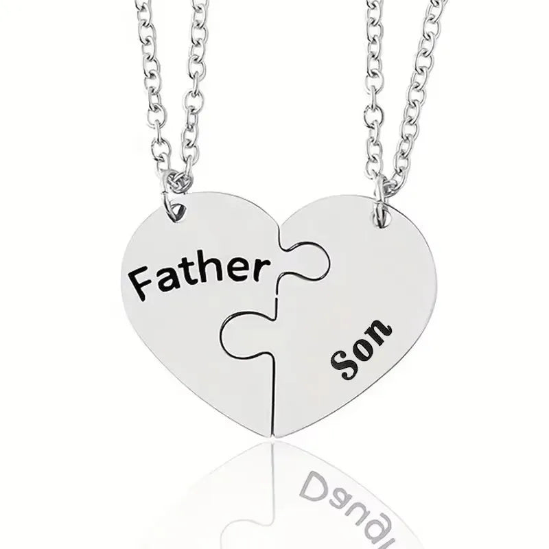 Patapata# ! 2 PCS Father Daughter Heart Pendant Necklace Brother Sister Puzzle Matching Necklaces Family Jewelry Gifts