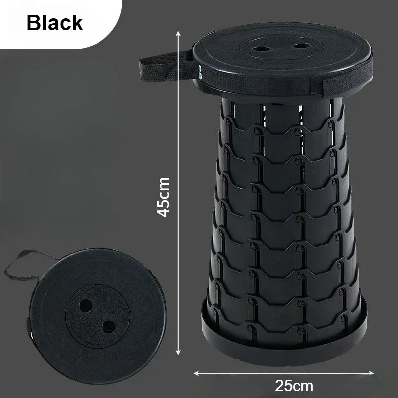 Patapata# Portable Plastic Folding Telescopic Chair, Lightweight Adjustable Stool for Fishing Beach Camping, Compact Outdoor Foldable Seat