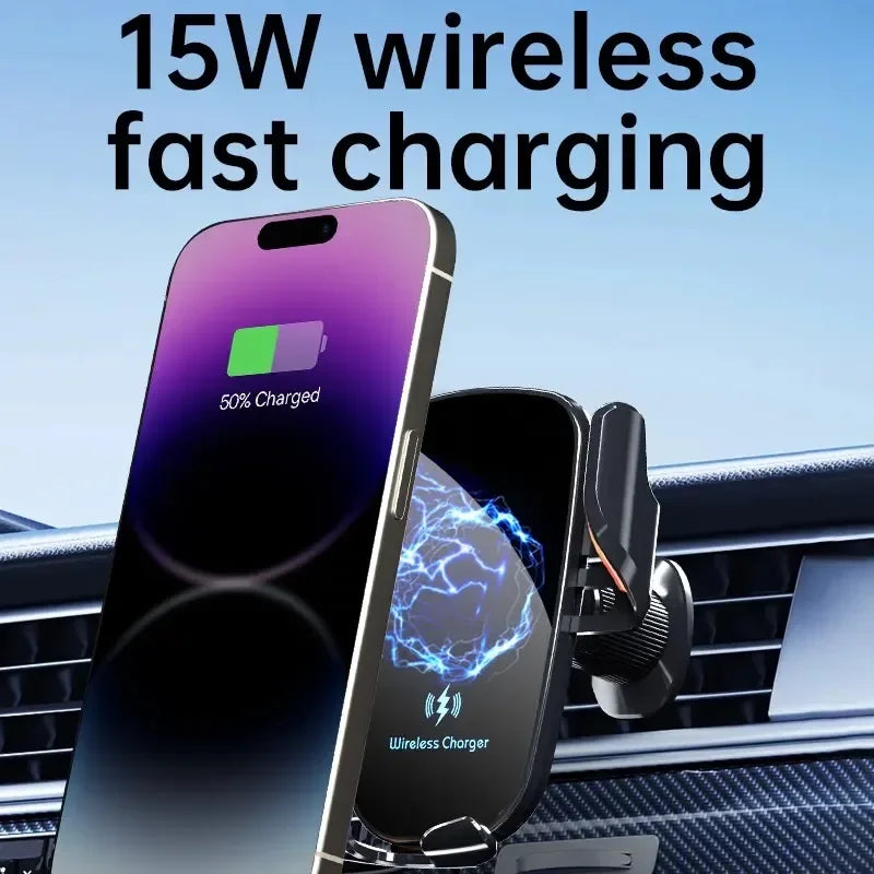 Patapata# ! UYUXIO Wireless Car Charger Fast Charge Manual Clamping Air Vent Car Phone Holder for Samsung Android Phones iPhone 16 15 14 13