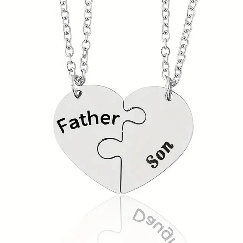 Patapata# ! 2 PCS Father Daughter Heart Pendant Necklace Brother Sister Puzzle Matching Necklaces Family Jewelry Gifts