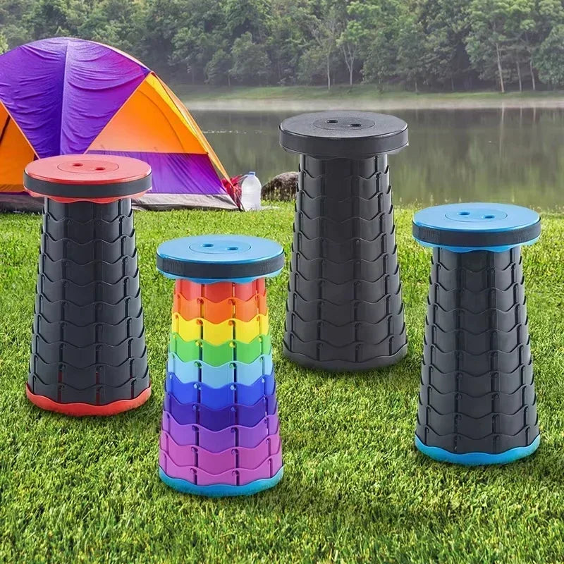 Patapata# Portable Plastic Folding Telescopic Chair, Lightweight Adjustable Stool for Fishing Beach Camping, Compact Outdoor Foldable Seat