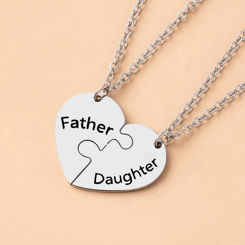 Patapata# ! 2 PCS Father Daughter Heart Pendant Necklace Brother Sister Puzzle Matching Necklaces Family Jewelry Gifts