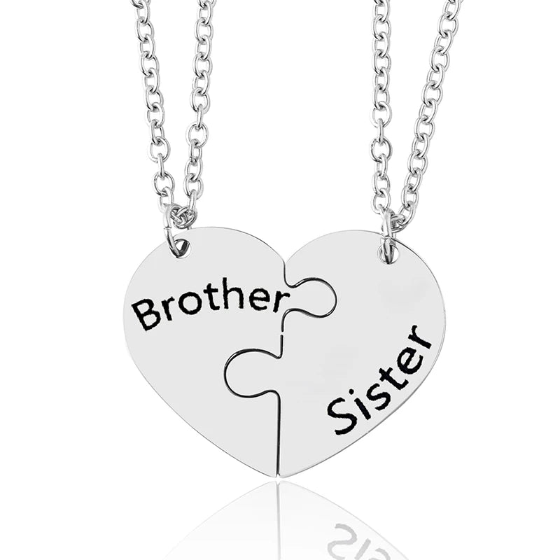 Patapata# ! 2 PCS Father Daughter Heart Pendant Necklace Brother Sister Puzzle Matching Necklaces Family Jewelry Gifts