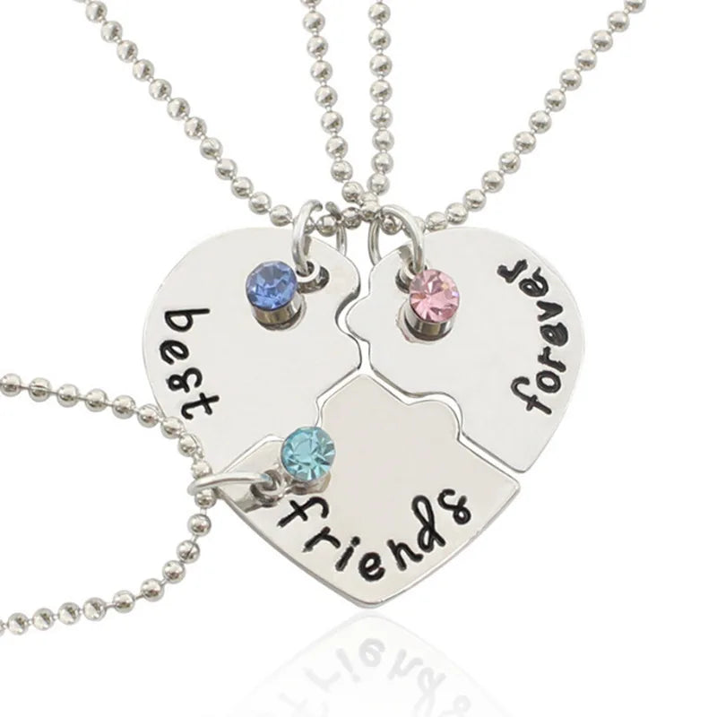 Patapata# ! Korean Fashionable Women Necklace Chain 3 Piece Set Best Friend Friendship Pendant Bff Matching Necklace Jewelry