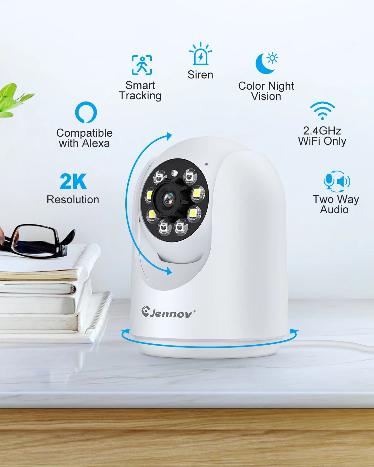 Patapata# ! Jennov 2Pcs 2K Pan/Tilt Indoor Home Security Cameras - 2.4 GHz Pet Dog Camera, WiFi Baby Camera Monitor,Auto Tracking