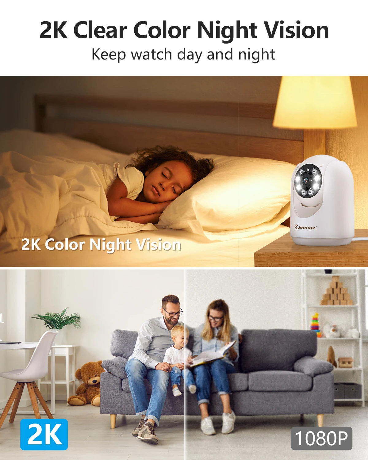 Patapata# ! Jennov 2Pcs 2K Pan/Tilt Indoor Home Security Cameras - 2.4 GHz Pet Dog Camera, WiFi Baby Camera Monitor,Auto Tracking