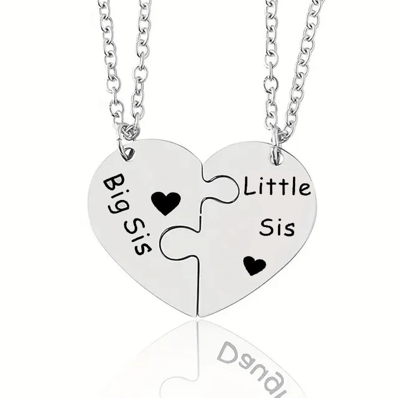 Patapata# ! 2 PCS Father Daughter Heart Pendant Necklace Brother Sister Puzzle Matching Necklaces Family Jewelry Gifts