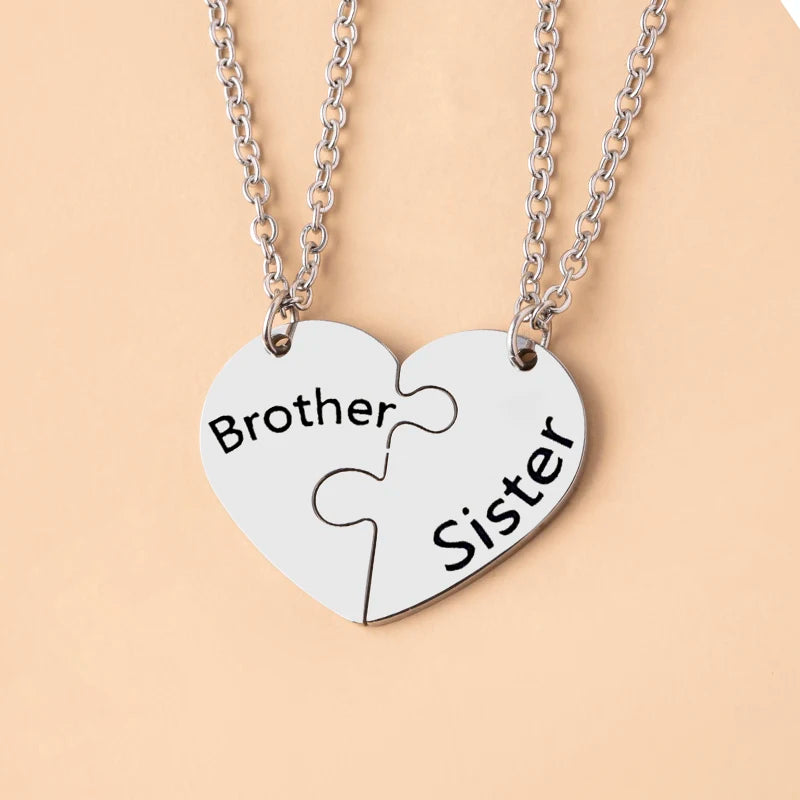 Patapata# ! 2 PCS Father Daughter Heart Pendant Necklace Brother Sister Puzzle Matching Necklaces Family Jewelry Gifts