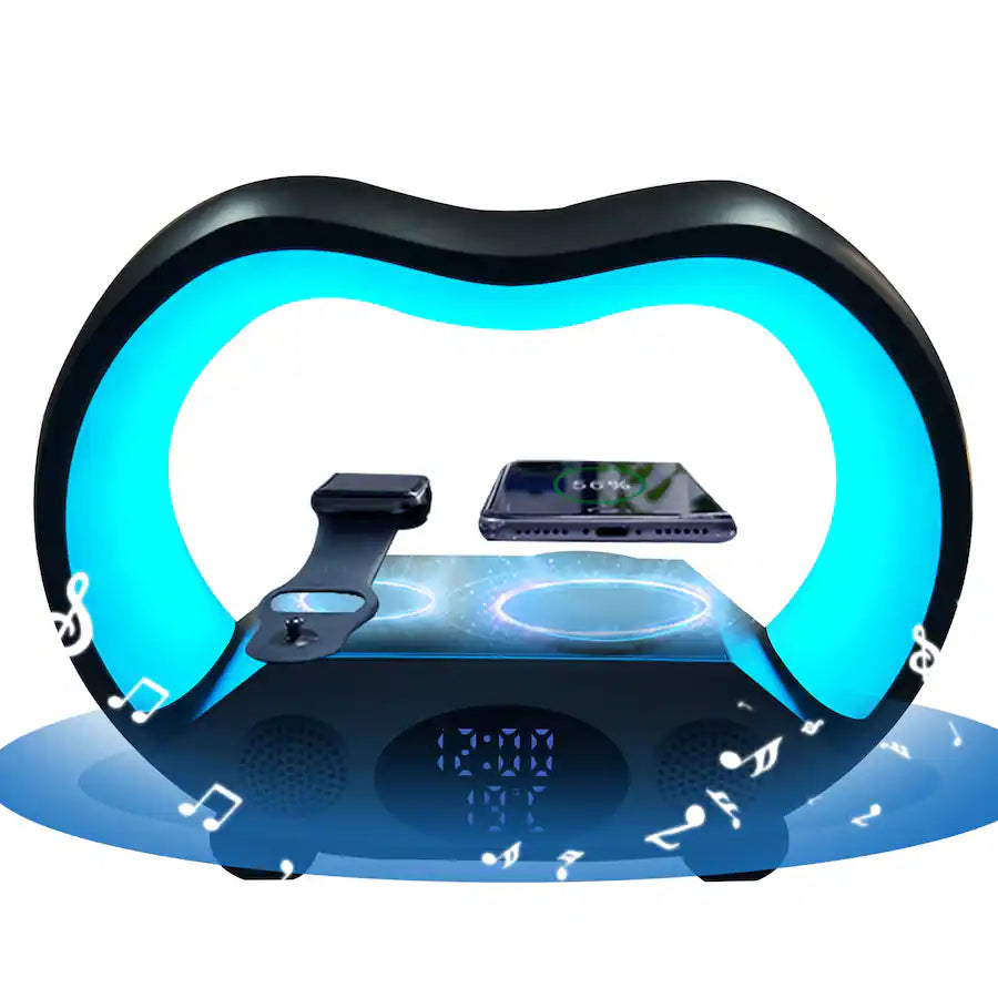 Patapata# 6-in-1 Smart Lamp Bluetooth Speaker Wireless Charger LED Alarm Clock
