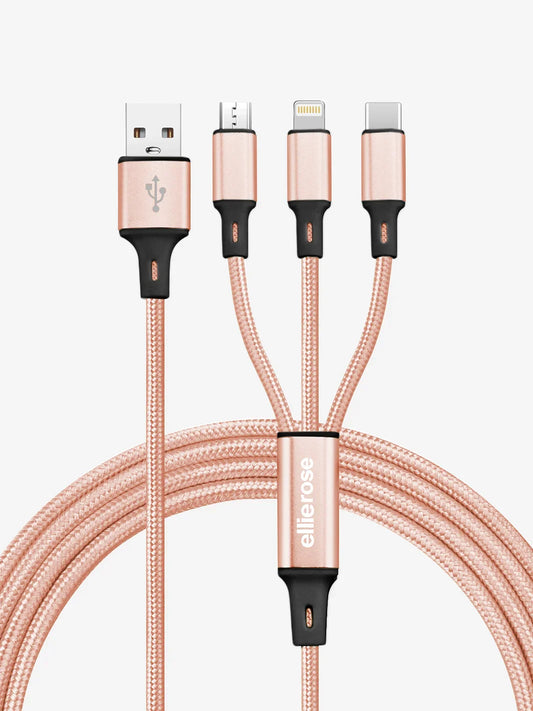 Patapata# Rose Gold 3-in-1 Fast Charging Cable (USB-A / USB-C / Lightning)