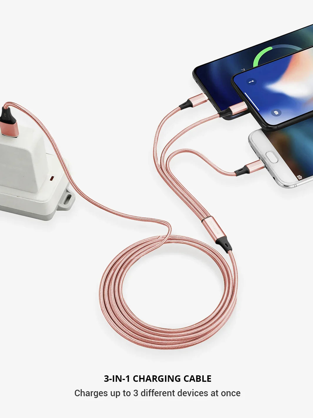 Patapata# Rose Gold 3-in-1 Fast Charging Cable (USB-A / USB-C / Lightning)