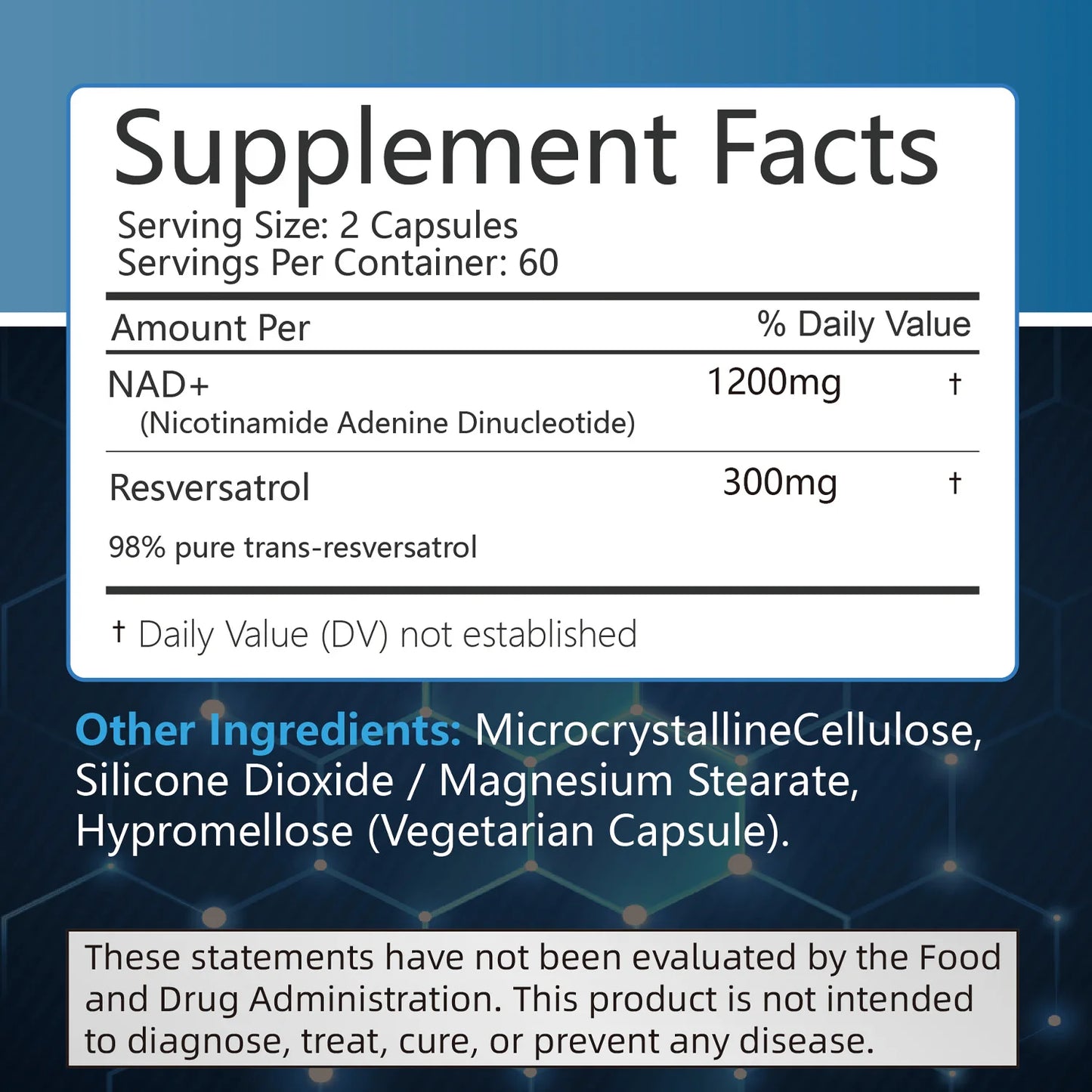 Patapata NAD+ Resveratrol Complex – 120 Capsules | Anti-Aging, Energy Boost & Skin Cell Renewal