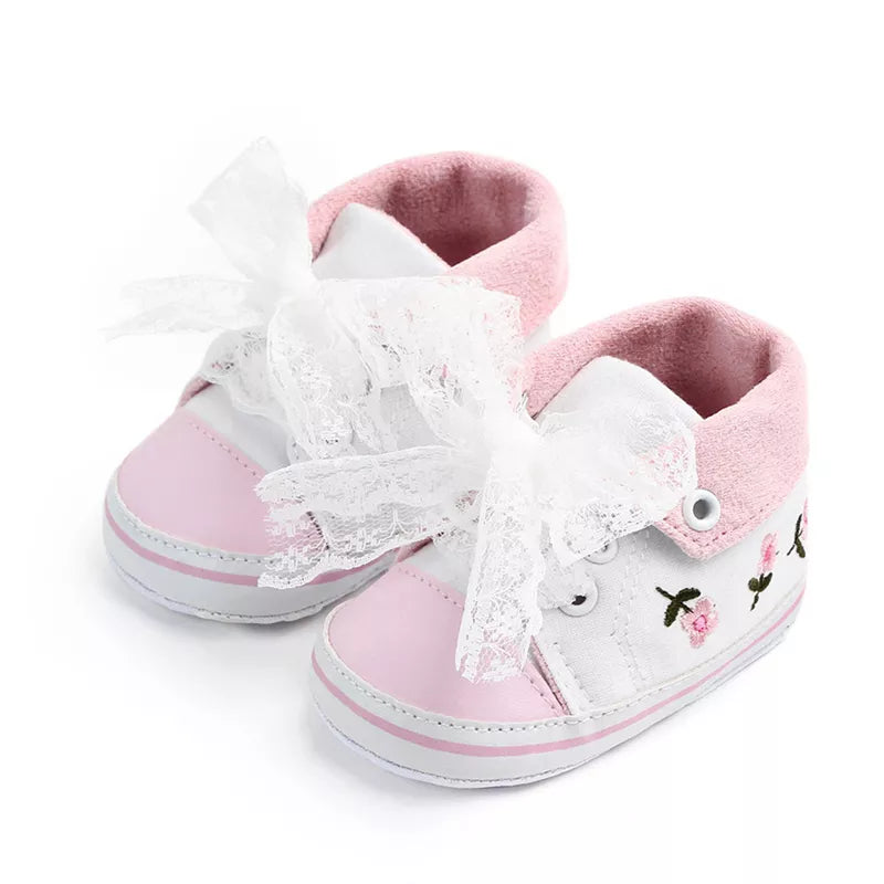 Patapata# Baby Girl White Lace Floral Prewalker Shoes