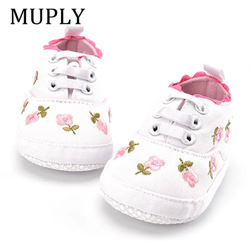 Patapata# Baby Girl White Lace Floral Prewalker Shoes