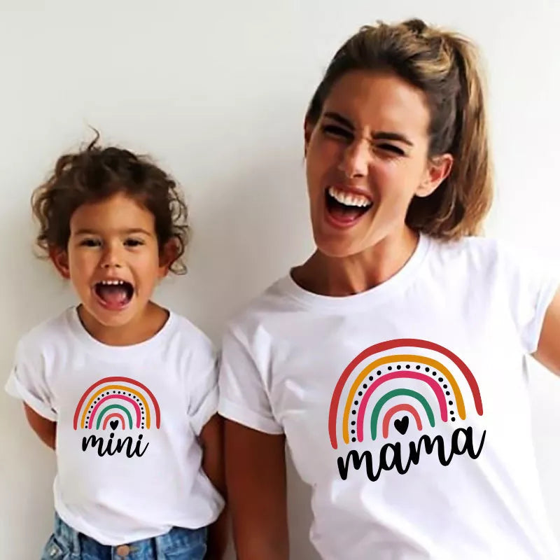 Patapata# Matching Family T-Shirts – Mama & Mini Rainbow Tee (Fast USA Shipping)