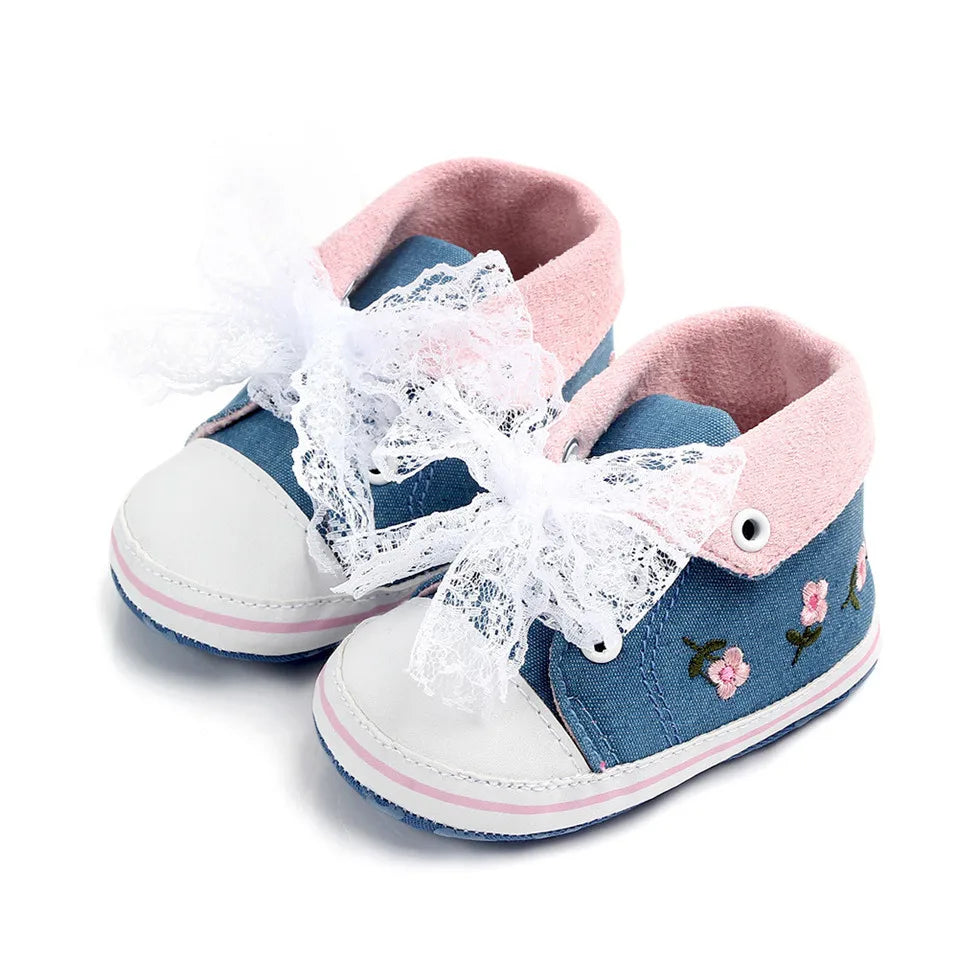 Patapata# Baby Girl White Lace Floral Prewalker Shoes