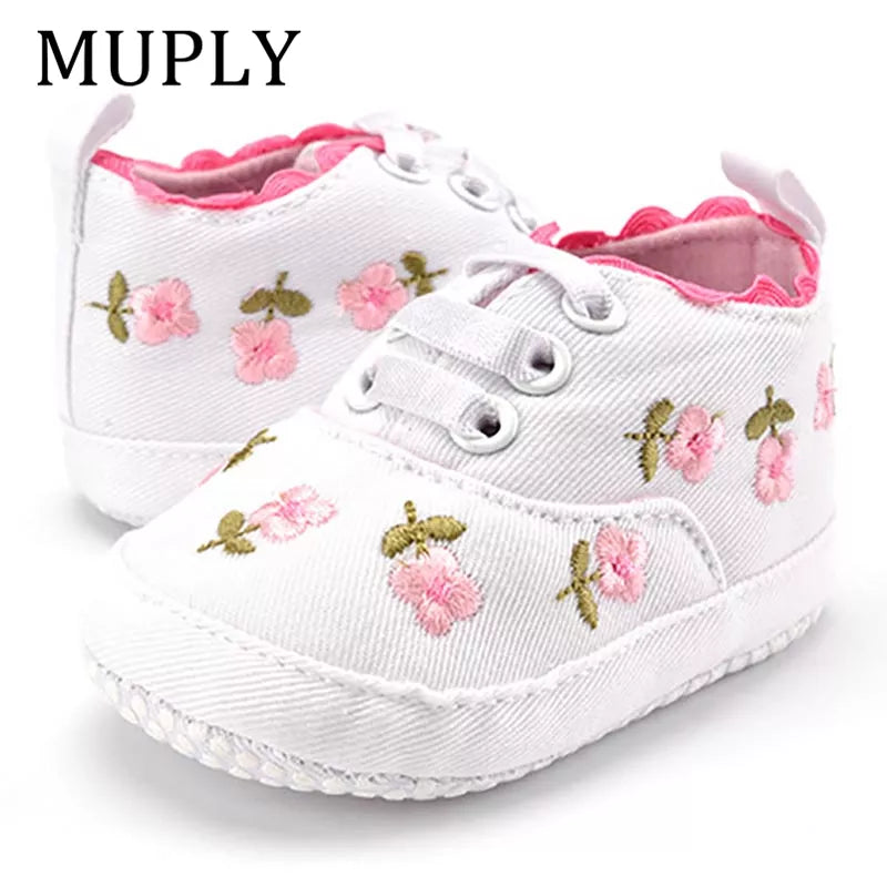 Patapata# Baby Girl White Lace Floral Prewalker Shoes
