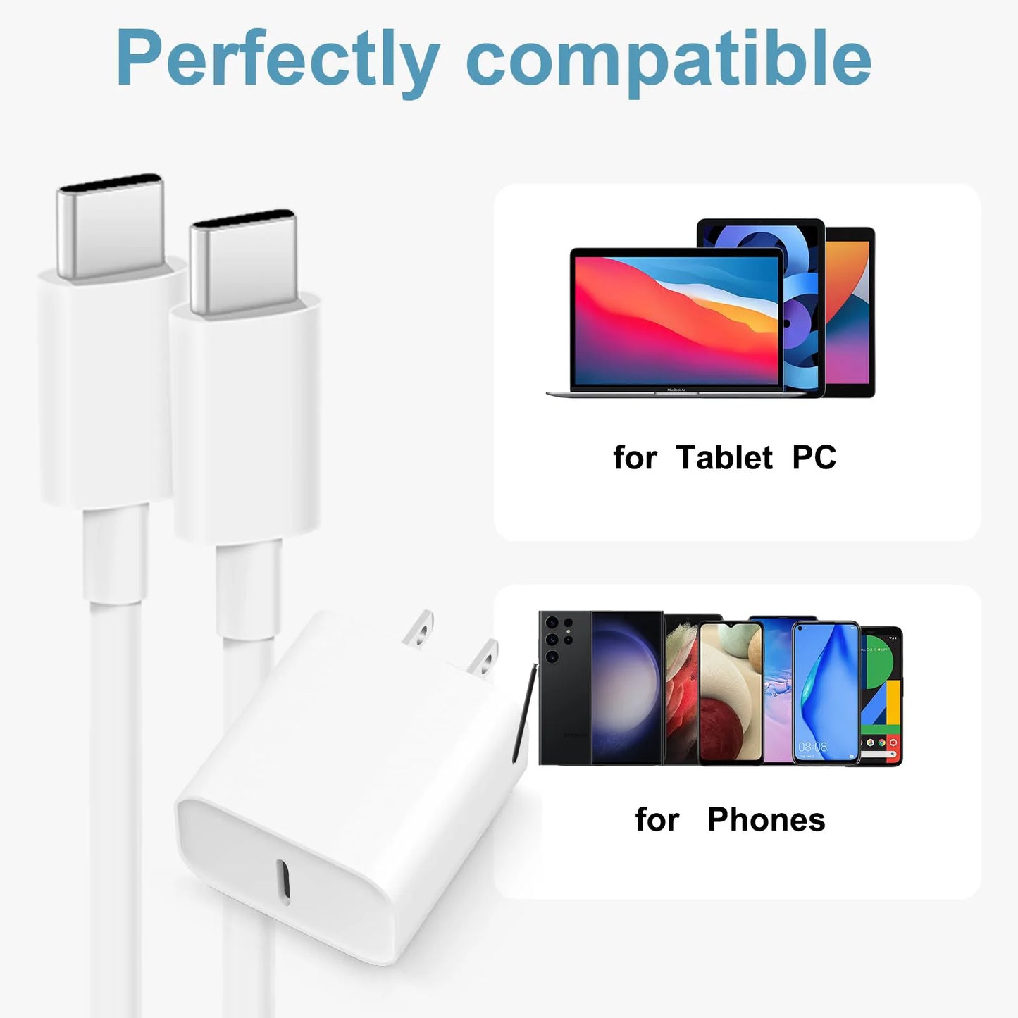 Patapata# ! PD 30W Fast Charging Type USB C  Charger with C to C Cable Set for iPhone 15 and Samsung Android Phone--3 Pack