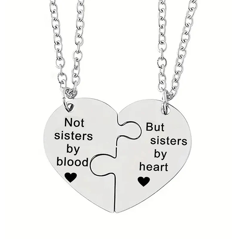 Patapata# ! 2 PCS Father Daughter Heart Pendant Necklace Brother Sister Puzzle Matching Necklaces Family Jewelry Gifts