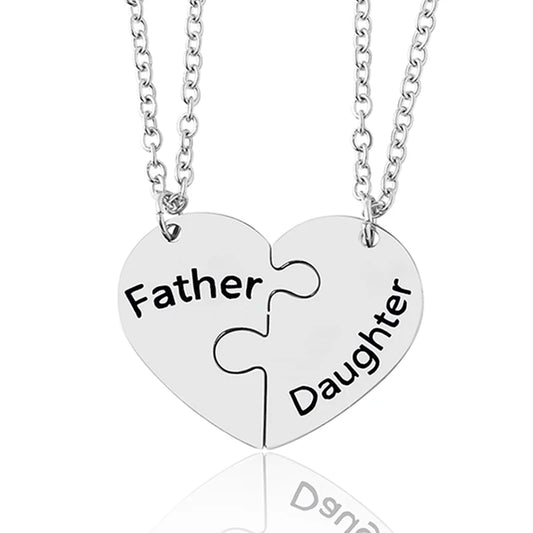 Patapata# ! 2 PCS Father Daughter Heart Pendant Necklace Brother Sister Puzzle Matching Necklaces Family Jewelry Gifts