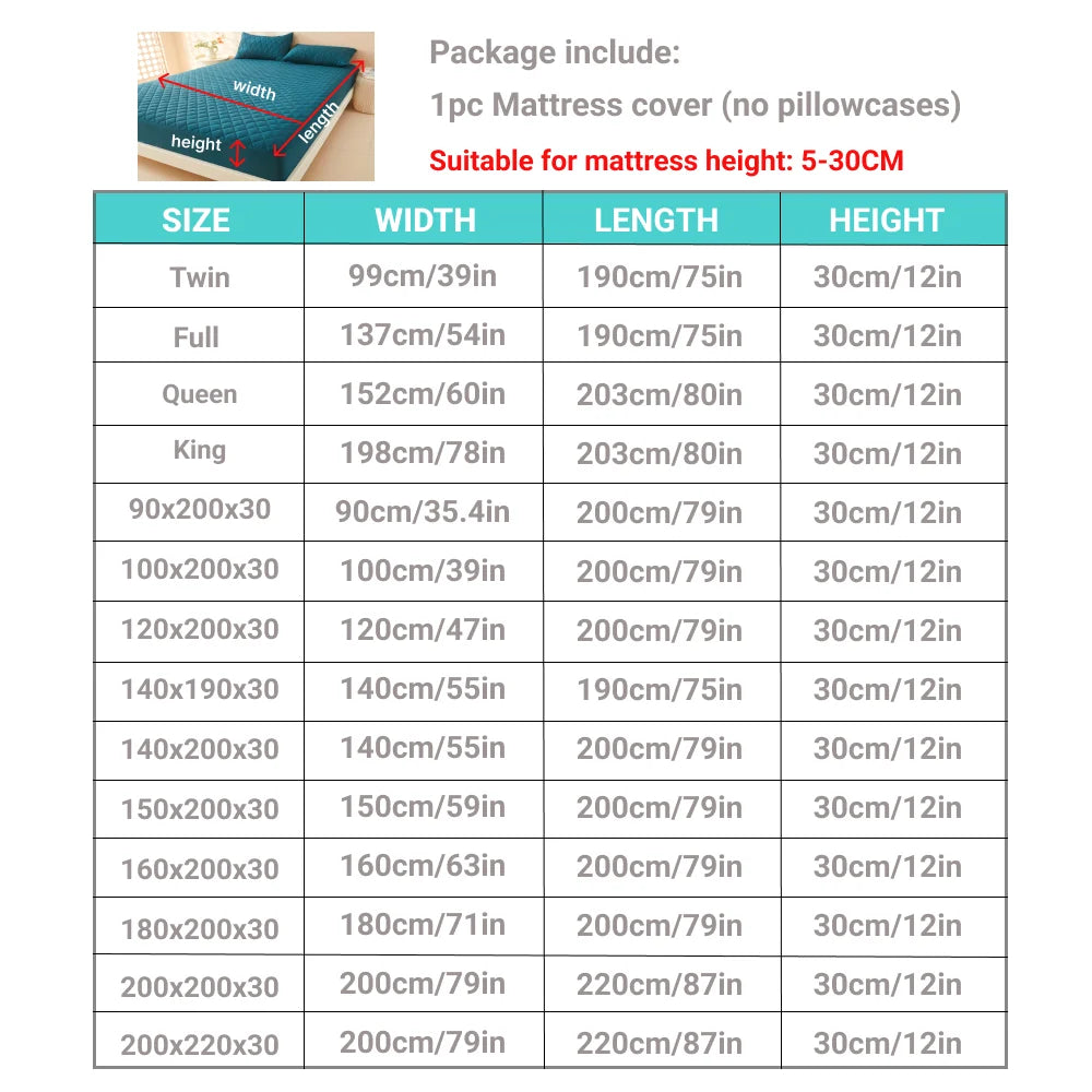 Patapata# ! 1pc 3D Air Fabric Thick Mattress Cover, 100% Waterproof Mattress Protector, Soft and Breathable Fitted Bed Sheet (No Pillowcase)