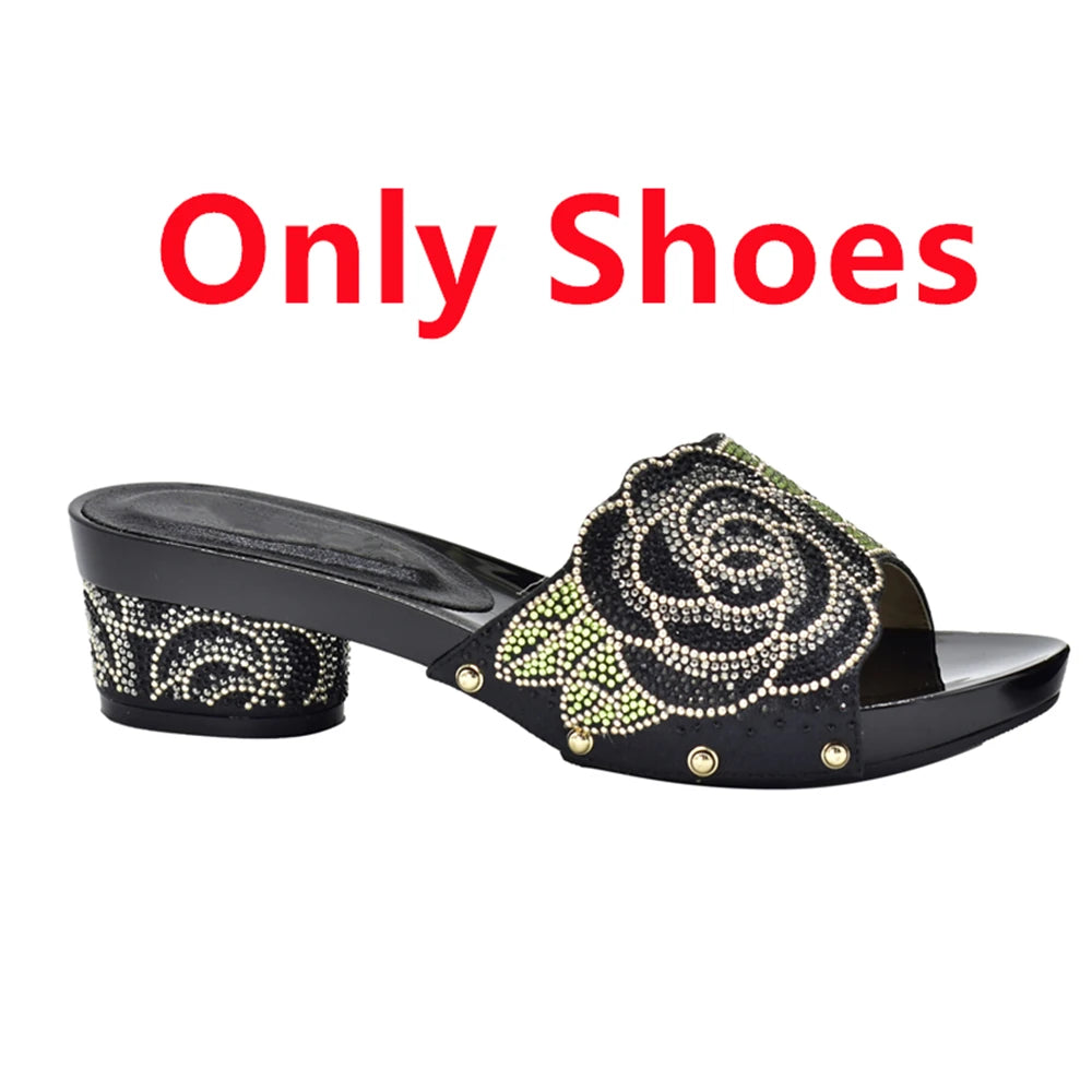 Patapata# ! Latest Design ItaliaBags Set Decorated with Rhinestone Bag and Shoes Set Italy Womens Dress Shoes Open Toe