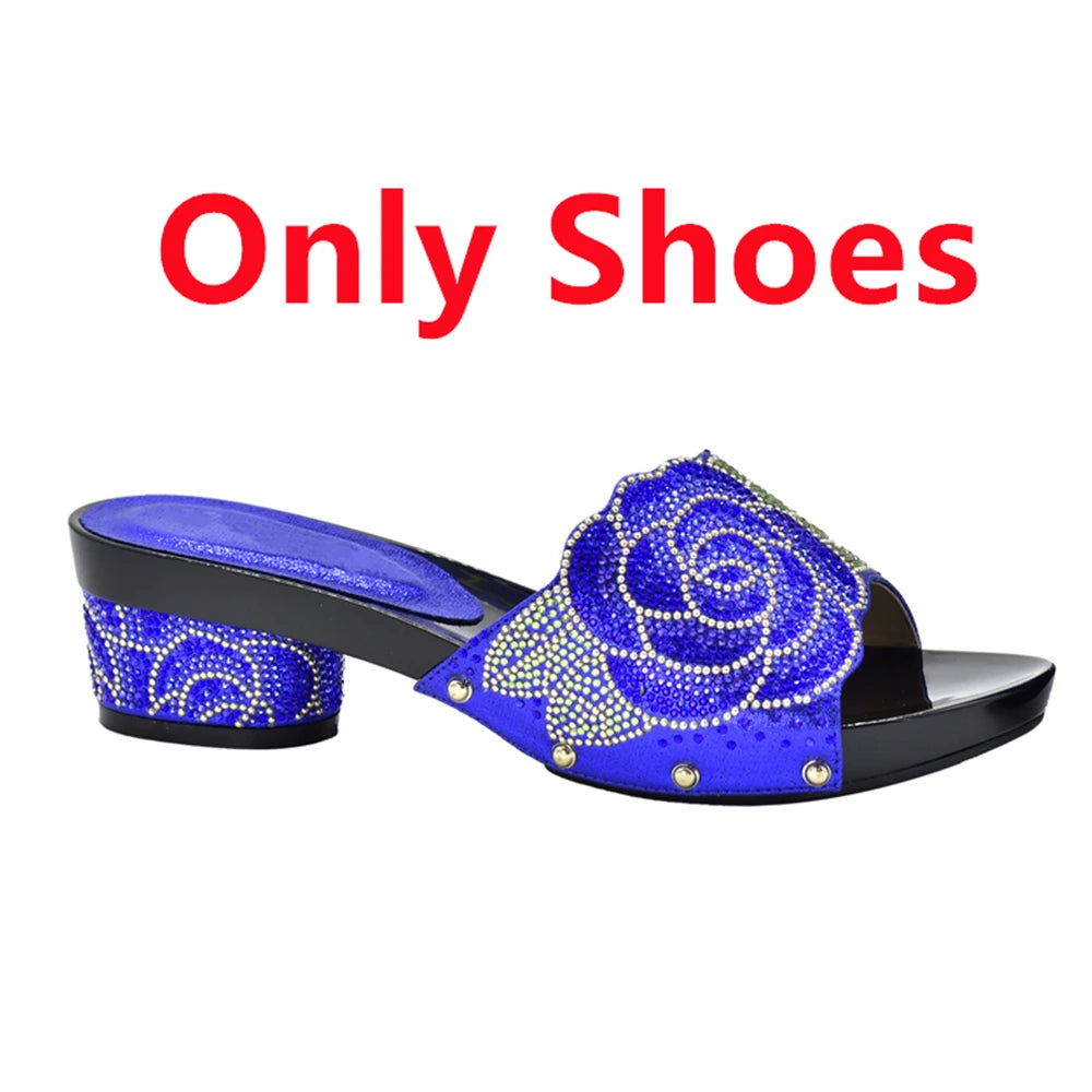 Patapata# ! Latest Design ItaliaBags Set Decorated with Rhinestone Bag and Shoes Set Italy Womens Dress Shoes Open Toe