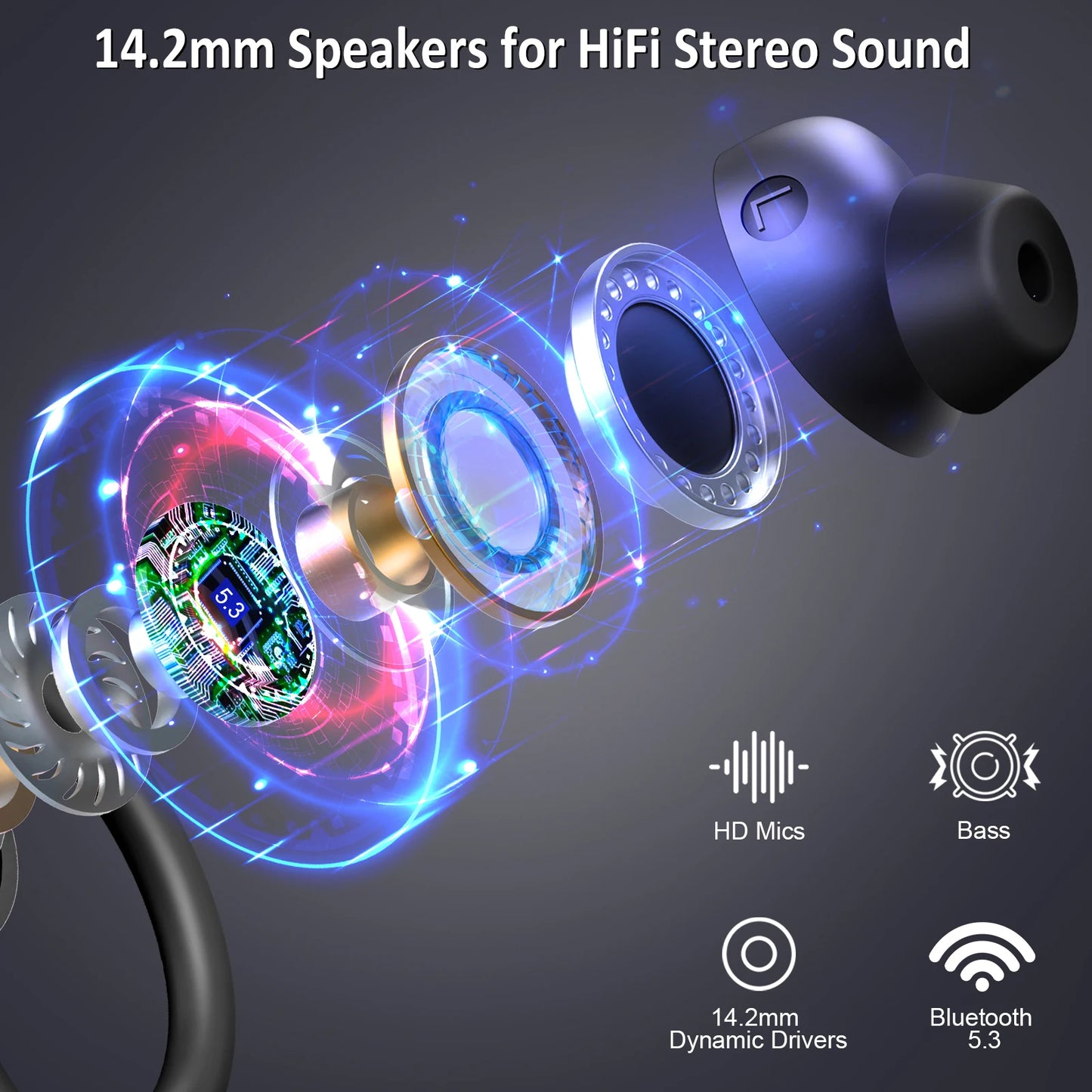 Patapata# ! Wireless Earbuds, Bluetooth 5.3 Earbuds Stereo Bass, in-Ear Noise Cancelling Mic, Earphones IP7 Waterproof Sports, 40H Playback.