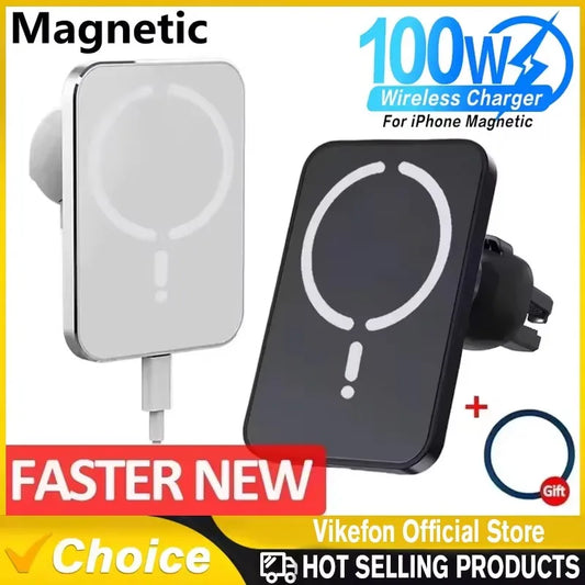 Patapata# ! 100W Magnetic Wireless Car Charger Air Outlet Phone Holder for iPhone 16 15 14 13 12 Pro Max Fast Wireless Car Charging Station