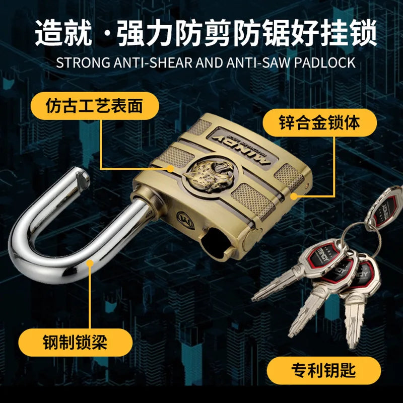 Patapata# ! High Quality Padlock with Key, Classic Style Solid Dormitory Door Lock, Anti-theft Warehouse Iron Big Door Cabinet Outdoor Locks