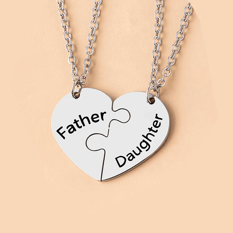Patapata# ! 2 PCS Father Daughter Heart Pendant Necklace Brother Sister Puzzle Matching Necklaces Family Jewelry Gifts