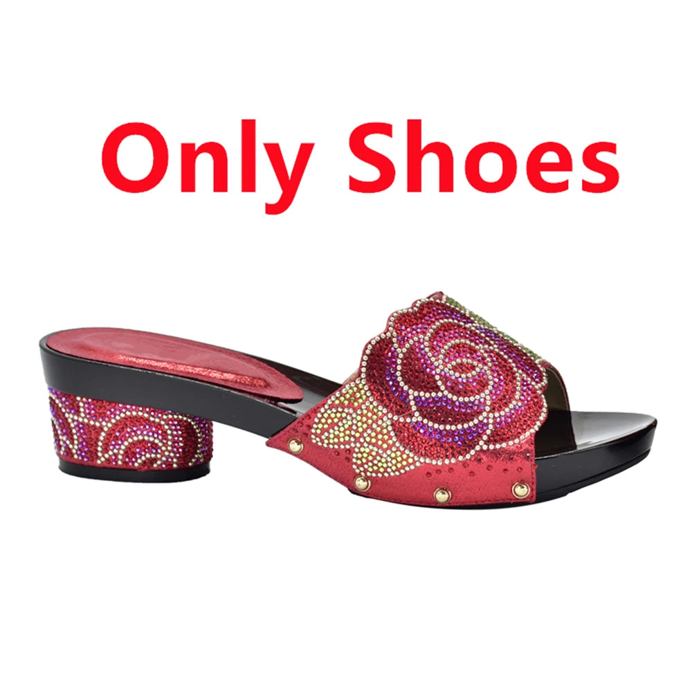 Patapata# ! Latest Design ItaliaBags Set Decorated with Rhinestone Bag and Shoes Set Italy Womens Dress Shoes Open Toe