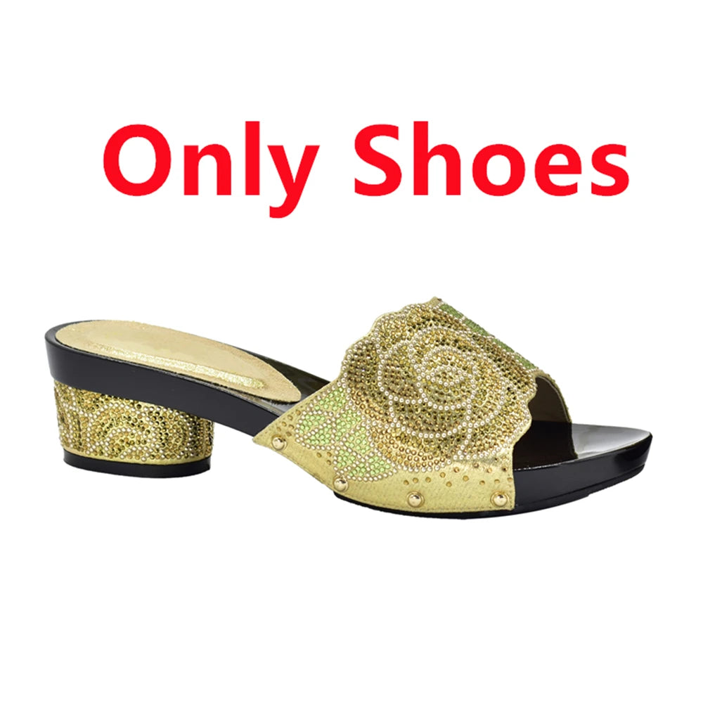 Patapata# ! Latest Design ItaliaBags Set Decorated with Rhinestone Bag and Shoes Set Italy Womens Dress Shoes Open Toe
