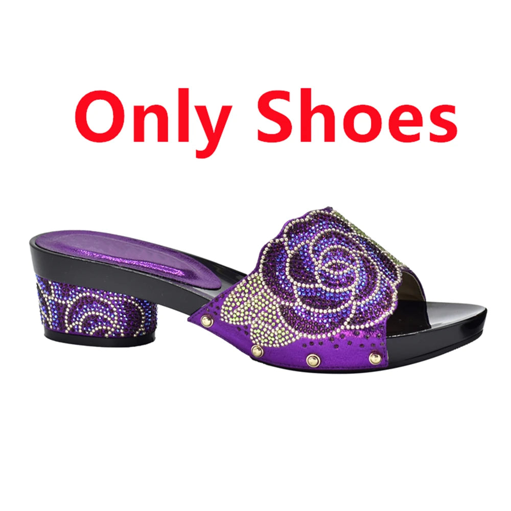 Patapata# ! Latest Design ItaliaBags Set Decorated with Rhinestone Bag and Shoes Set Italy Womens Dress Shoes Open Toe