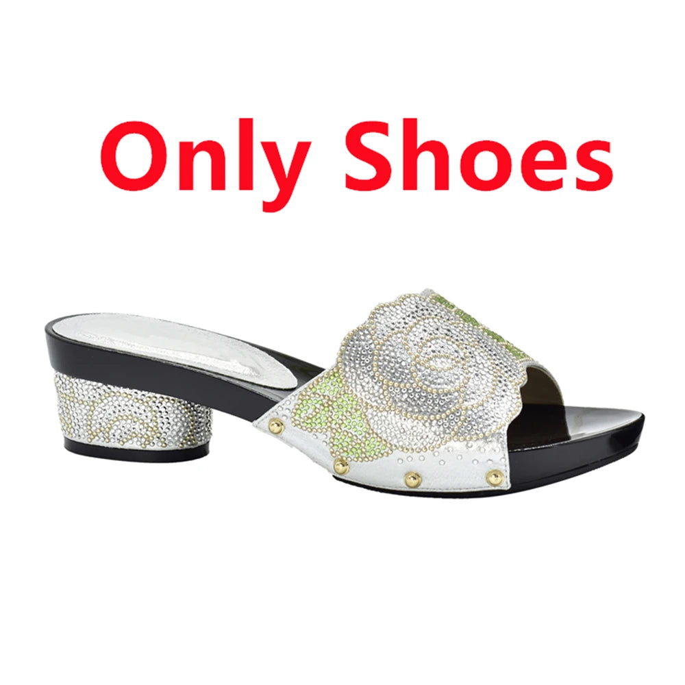 Patapata# ! Latest Design ItaliaBags Set Decorated with Rhinestone Bag and Shoes Set Italy Womens Dress Shoes Open Toe