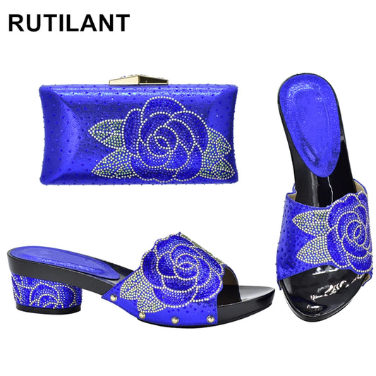 Patapata# ! Latest Design ItaliaBags Set Decorated with Rhinestone Bag and Shoes Set Italy Womens Dress Shoes Open Toe