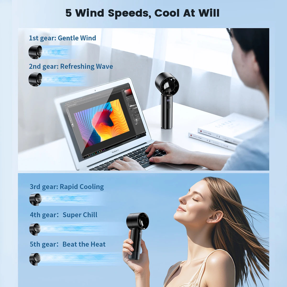 Patapata# ! Handheld Fan Speed 1-100 Adjustable 4000mAh Rechargeable Mini Fan With Digital Display Small Portable Fan For Outdoor