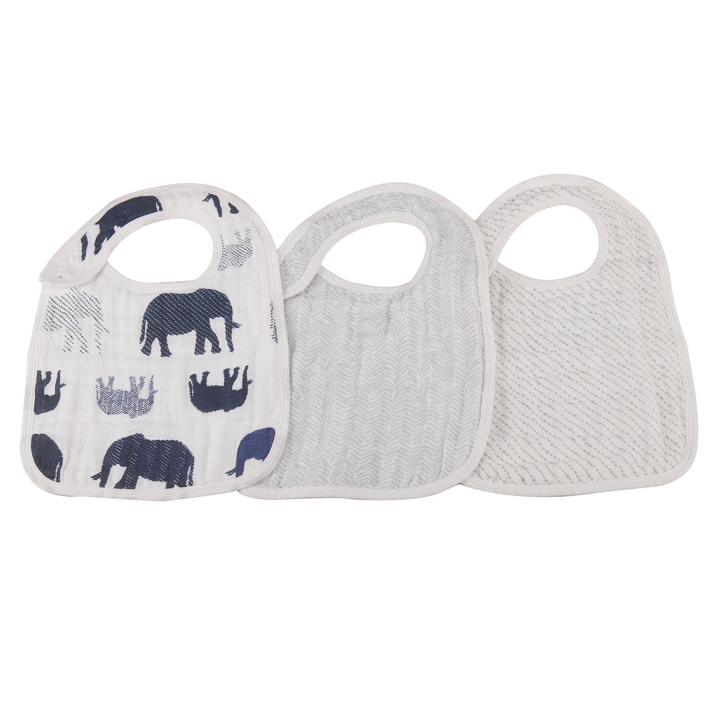 Patapata# n the Wild Elephant Cotton Muslin Snap Bibs 3PK