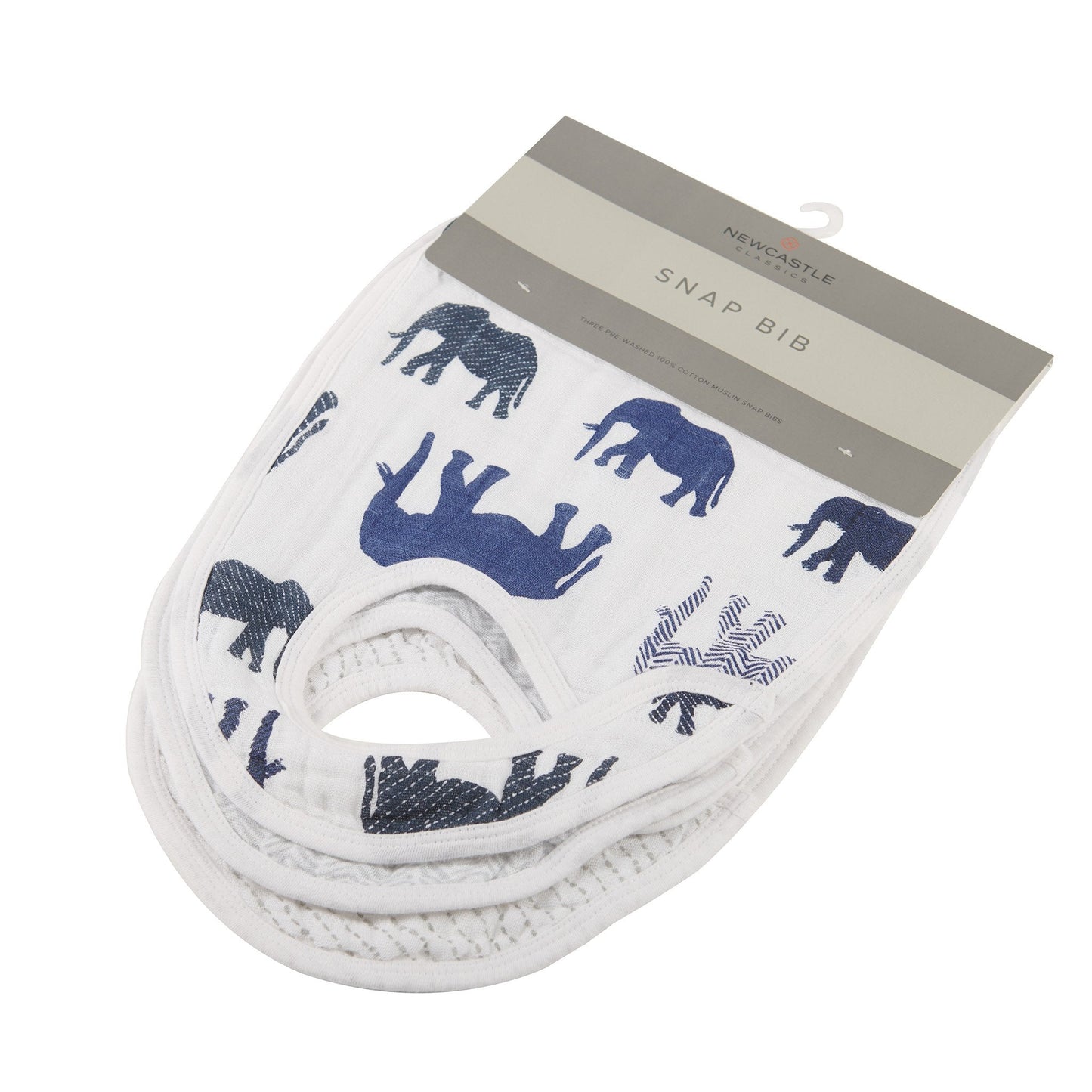 Patapata# n the Wild Elephant Cotton Muslin Snap Bibs 3PK