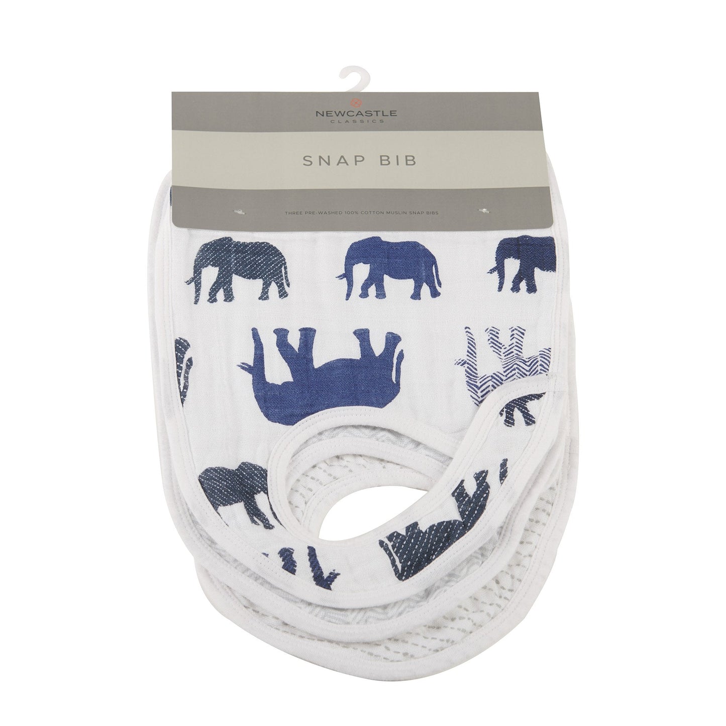 Patapata# n the Wild Elephant Cotton Muslin Snap Bibs 3PK