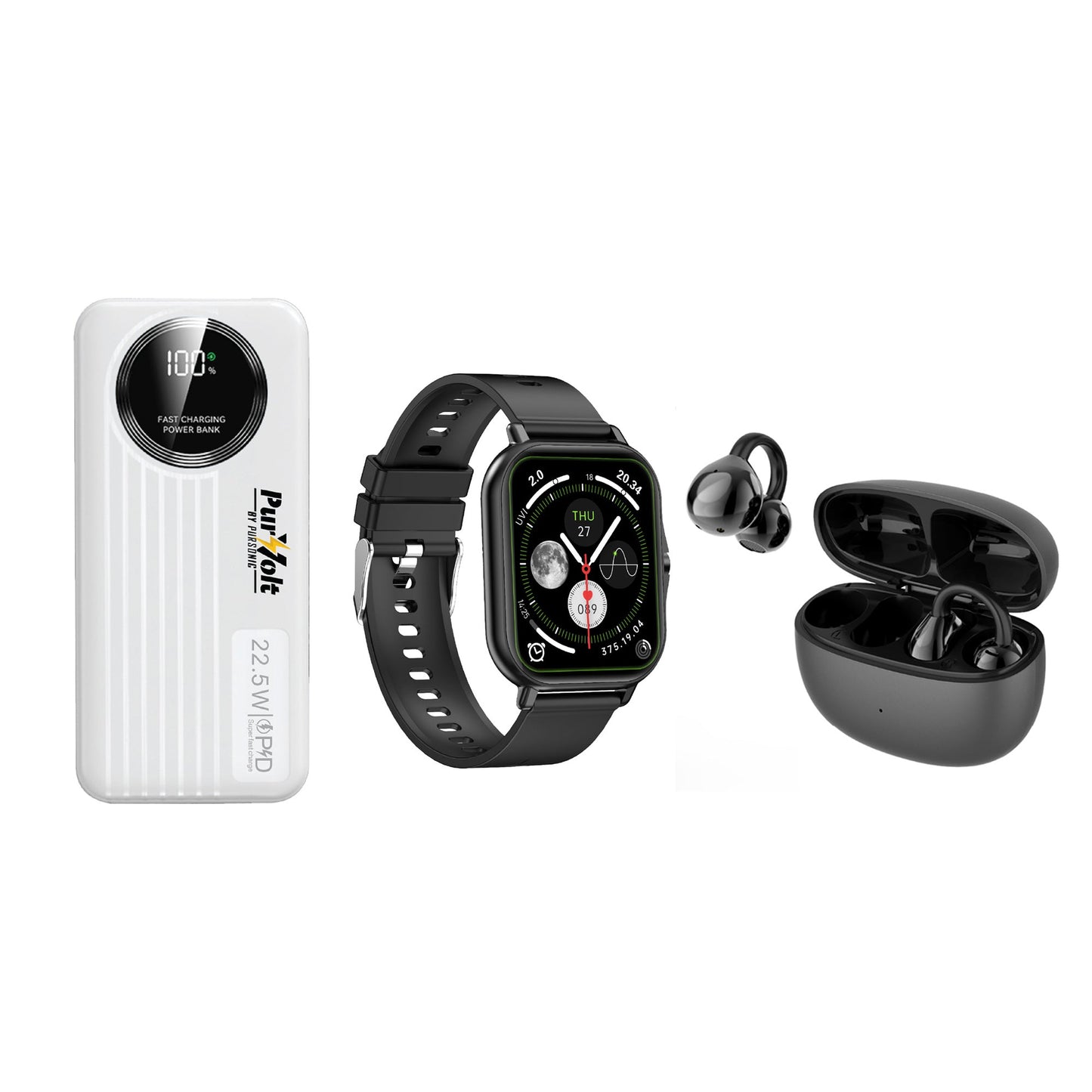 Ultimate Mobile Essentials Bundle – Smart Watch, 10,000mAh Power Bank & True Wireless Earbuds-0