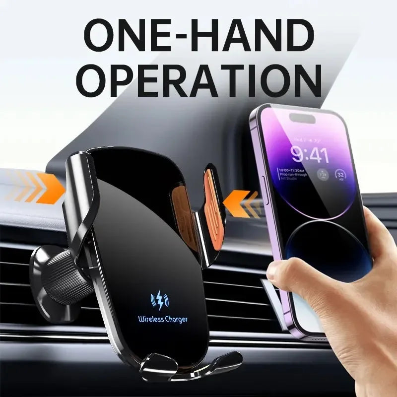 Patapata# ! UYUXIO Wireless Car Charger Fast Charge Manual Clamping Air Vent Car Phone Holder for Samsung Android Phones iPhone 16 15 14 13