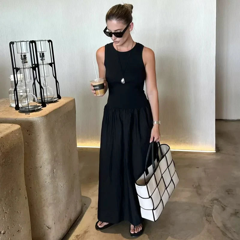 Patapata# ! TRAF Khaki Elegant Long Dresses 2025 Women's Spring Sleeveless Black Dresses Fashion Casual Party Y2k Dress Vestidos For Female