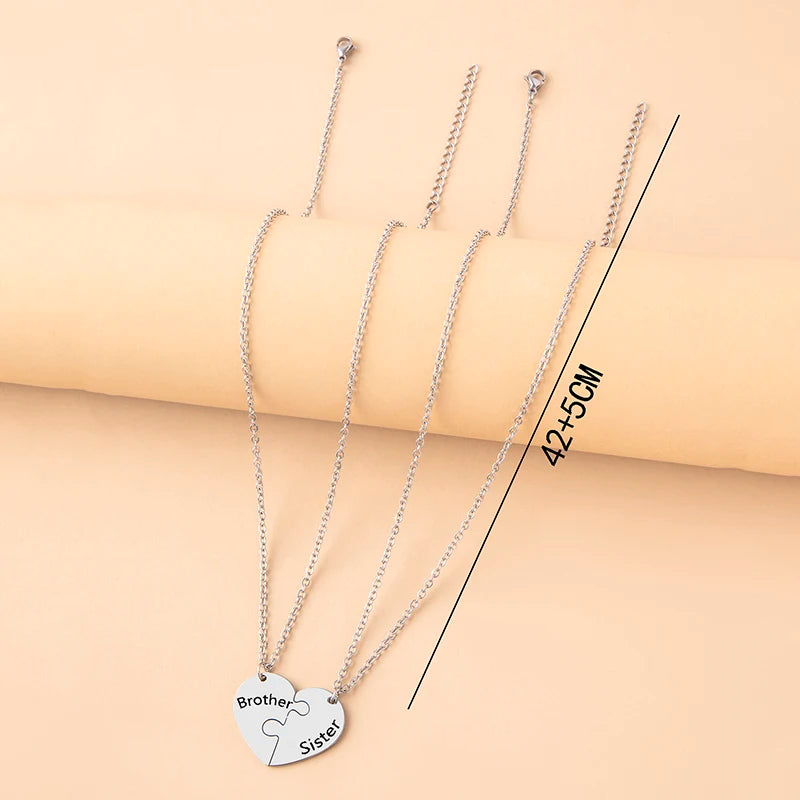 Patapata# ! 2 PCS Father Daughter Heart Pendant Necklace Brother Sister Puzzle Matching Necklaces Family Jewelry Gifts