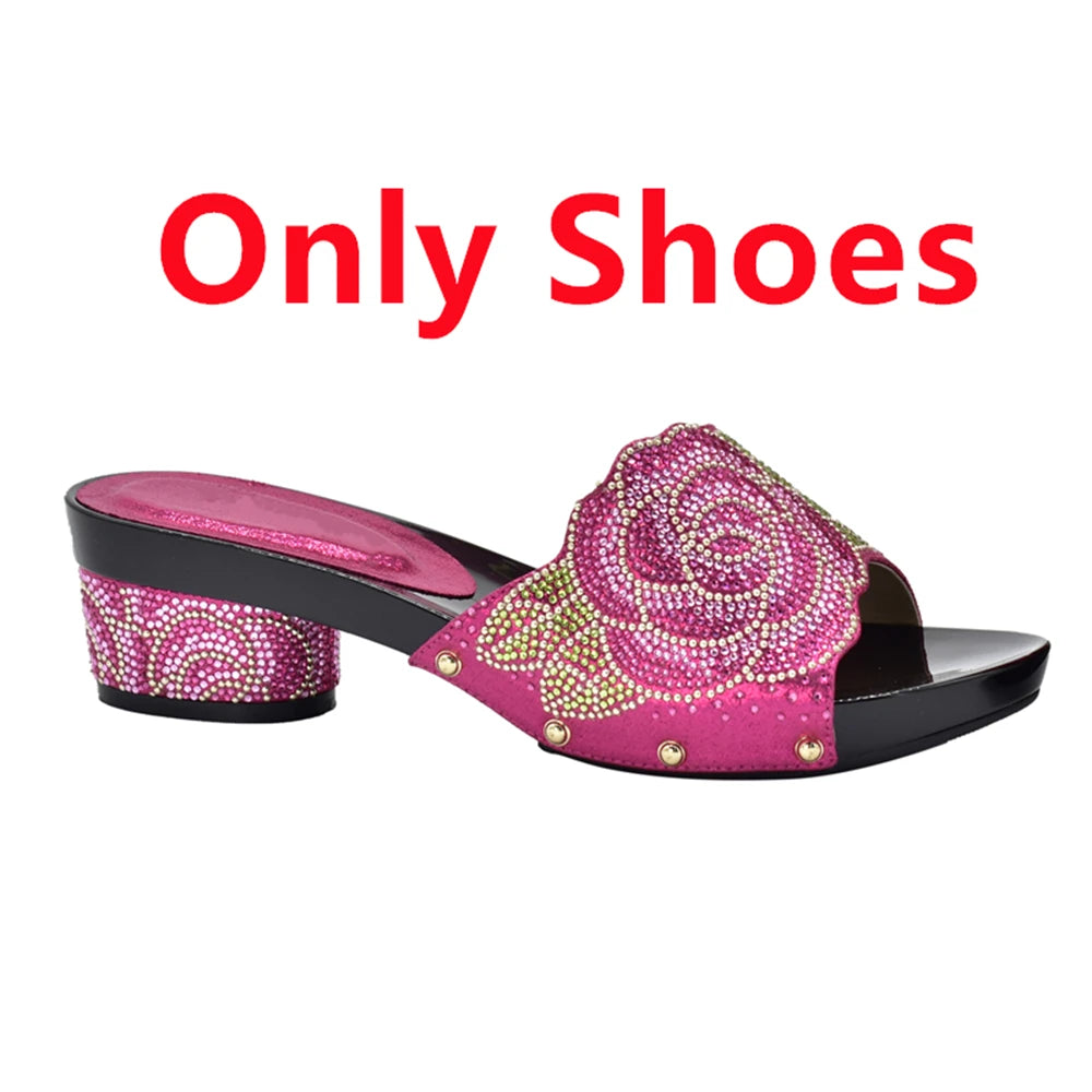 Patapata# ! Latest Design ItaliaBags Set Decorated with Rhinestone Bag and Shoes Set Italy Womens Dress Shoes Open Toe